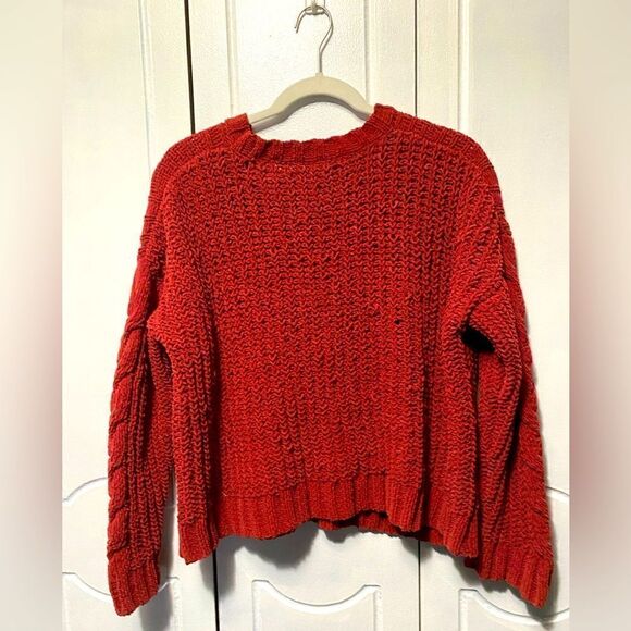 Aeropostale Cropped Sweater Womens M Cable Knit Boxy red/orange - Picture 1 of 7